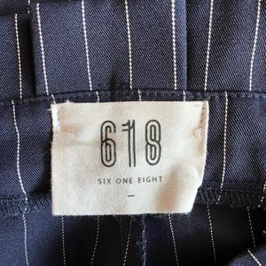 High waisted tie pant, blue and white pin stripe, ankle length